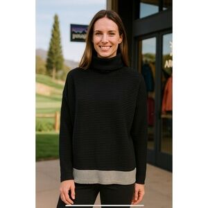 SISTERS RIB KNIT SWEATER TURTLENECK UNIQUE HEM CUTOUT BOXY CUFF SLEEVE RELAXED S